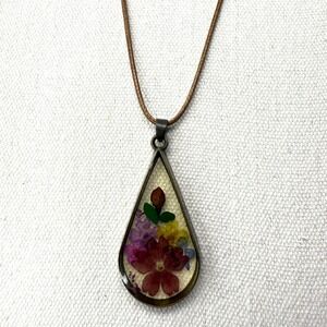 Pressed Flower Necklace Real Dried Flowers Botanical Natural